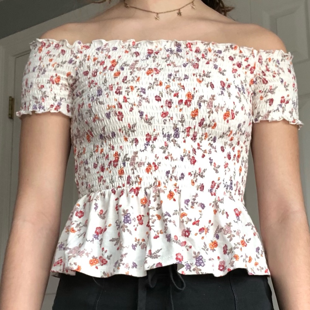 rutched floral blouse